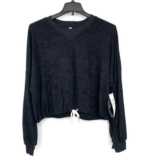 NWT Glyder Yoga Inspired Terry Knit Black Crop Oversized Pullover Womens Size XL - Picture 1 of 11